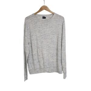 J Crew Factory Heathered Gray Blue Cotton Linen Blend Crewneck Sweater Large